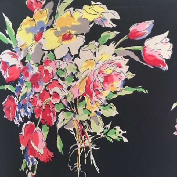 Vintage 90s Y2K Black Floral Low Rise MIDI Skirt Size 10 - Picture 3 of 7